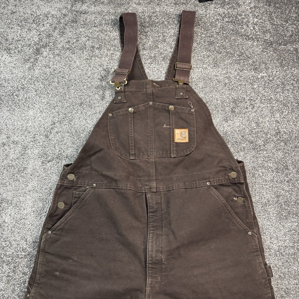 Vintage‎ Carhartt Bib Overalls Mens 40x32 Brown Canvas Quilted Insulated R27 DKB - Picture 2 of 14